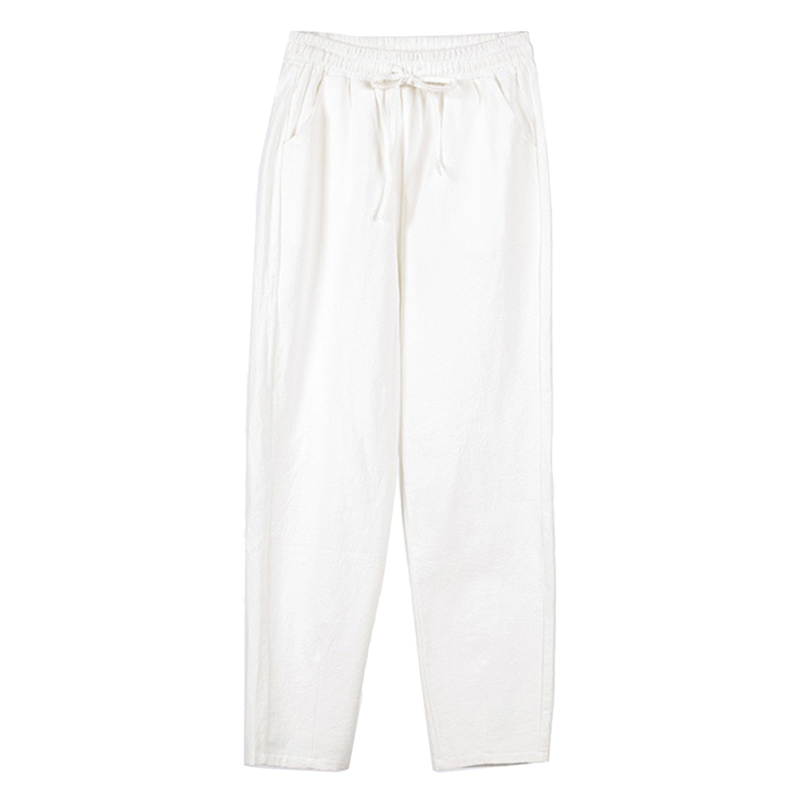thumbnail image 3 of Pantalones palazzo de algodón y lino de cintura alta para mujer: pierna ancha, corte holgado, bolsillos, transpirables para verano/playa, 3 of 3